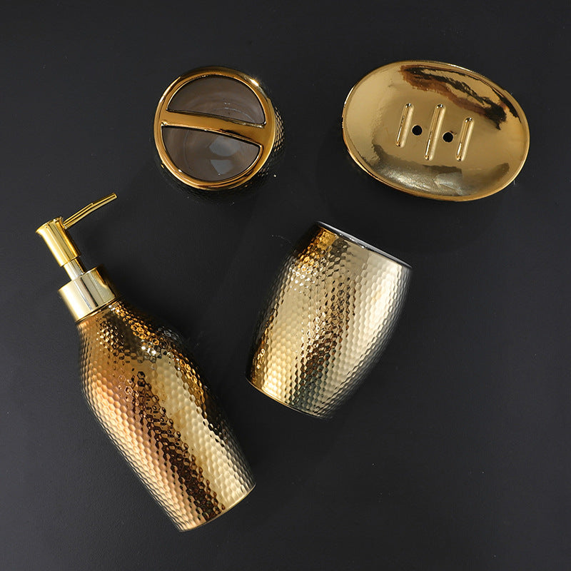 4 Pieces Golden Ceramic Bathroom Set