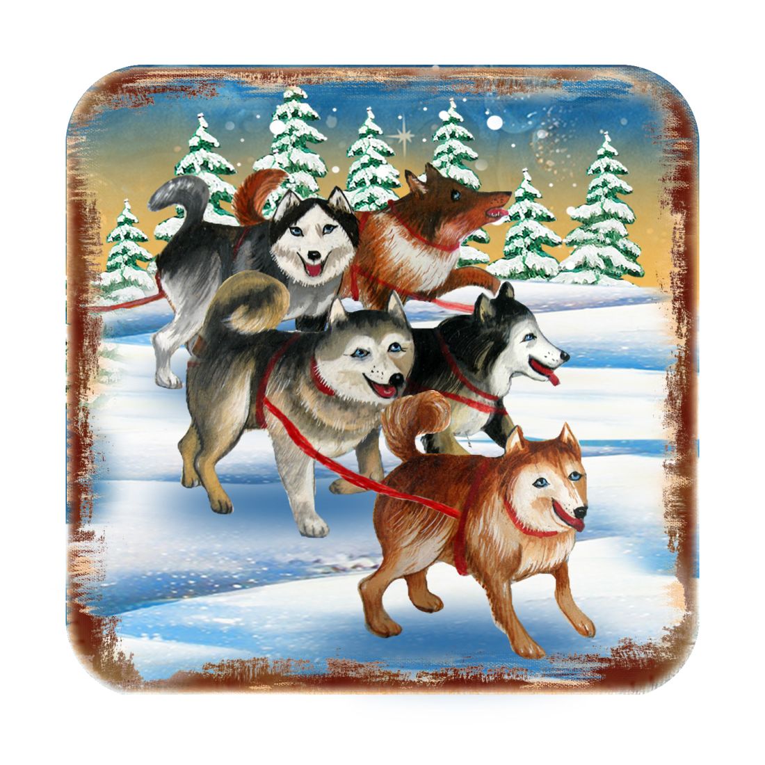 Huskies Wooden Cork Coasters Gift Set of 4 by Nature Wonders - Nature Wildlife Decor - 95378C-S4-4