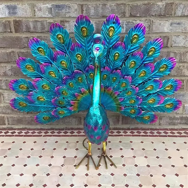 NNETM Exquisite Painted Peacock Garden Sculpture - Elegant Metal Animal Figurine for Easter-4