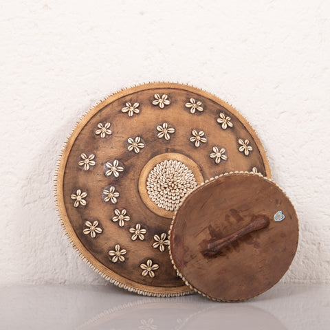 Wooden Natural Cameroon Shield | Cowrie Shells Floral Design