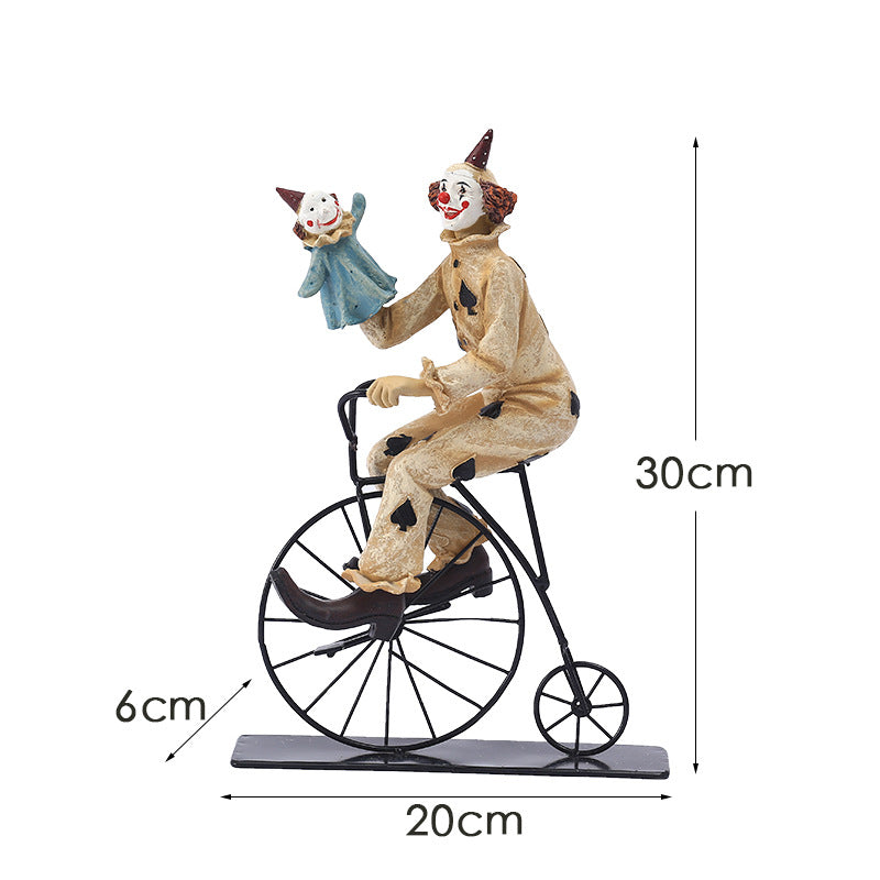 NNEDSZ Vintage Circus Clown Figurines - Retro Balloon and Bicycle Ornaments-1