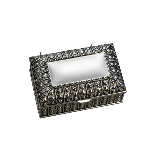 Silverplated Rectangular Box with Beaded Antique Design, 2.25"-0