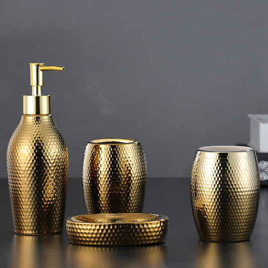 4 Pieces Golden Ceramic Bathroom Set