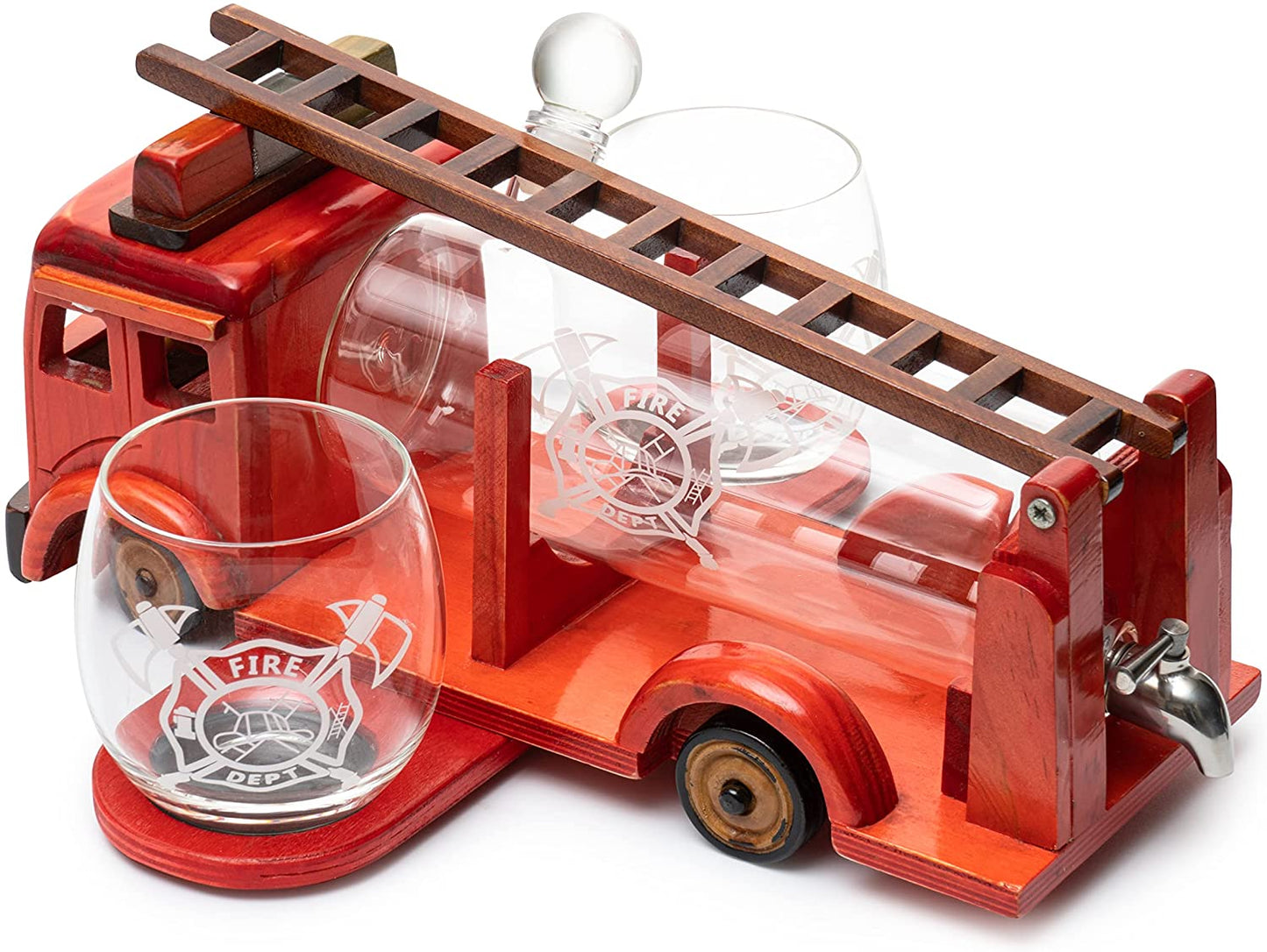 Firetruck Whiskey Decanter with Two 12 oz Glasses Gift Firefighter Gifts, Fireman, Firetruck Figurine, Police Gifts, Fire Department Gifts, Gifts for Firefighters! 600ml 13" L 6" H Gifts for Dad
