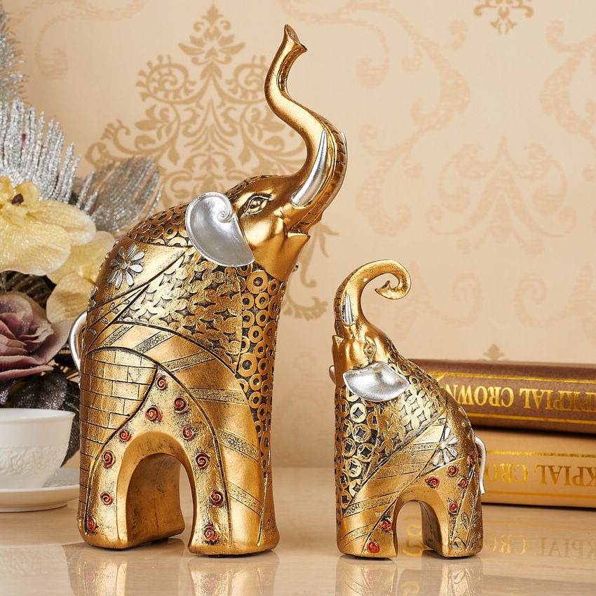 Resin Crafts European Style Couple Elephant Living Room Home Decoration Wine Cabinet Study Decoration Wedding Gift