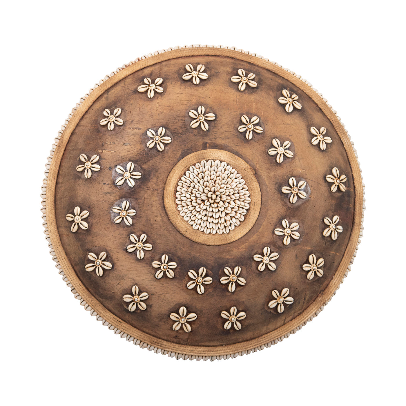 Wooden Natural Cameroon Shield | Cowrie Shells Floral Design