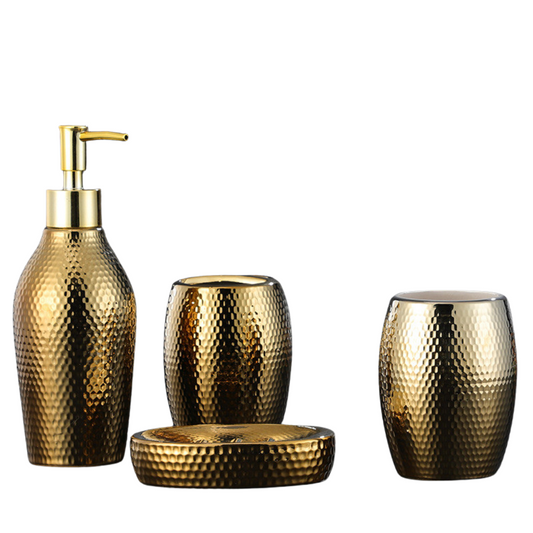 4 Pieces Golden Ceramic Bathroom Set