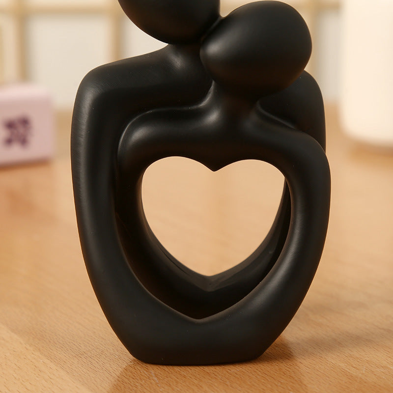 NNEDSZ Black Romantic Couple Figurine with Heart Design - Modern Minimalist Decorative Statue-2