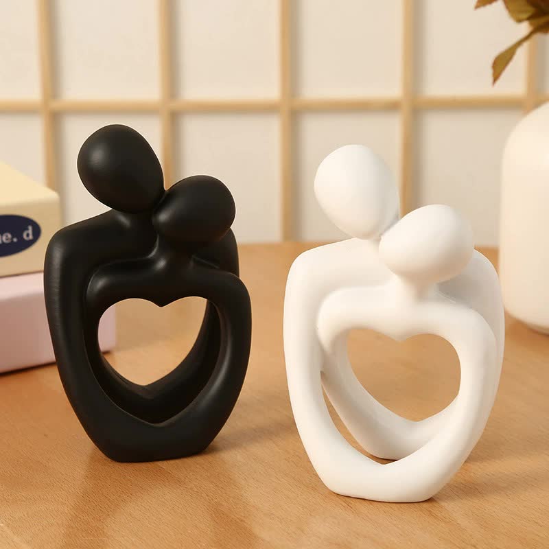 NNEDSZ Black Romantic Couple Figurine with Heart Design - Modern Minimalist Decorative Statue-3