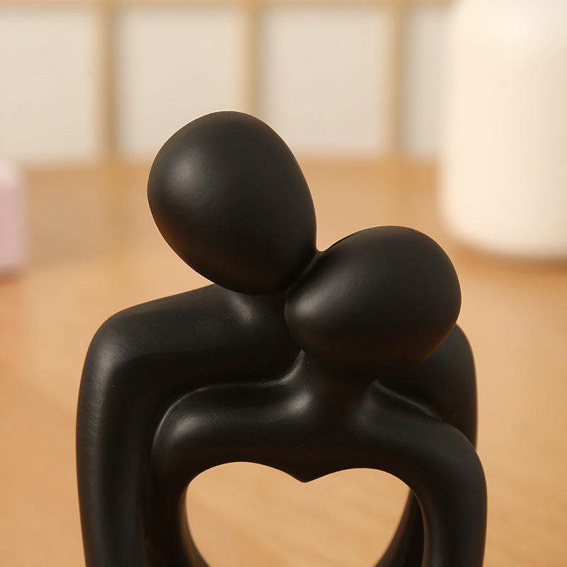 NNEDSZ Black Romantic Couple Figurine with Heart Design - Modern Minimalist Decorative Statue-4