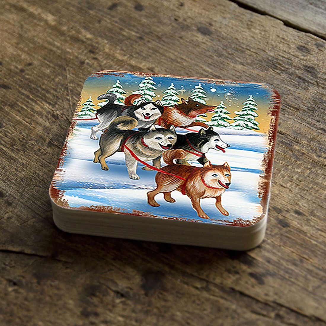 Huskies Wooden Cork Coasters Gift Set of 4 by Nature Wonders - Nature Wildlife Decor  - 95378C-S4-3