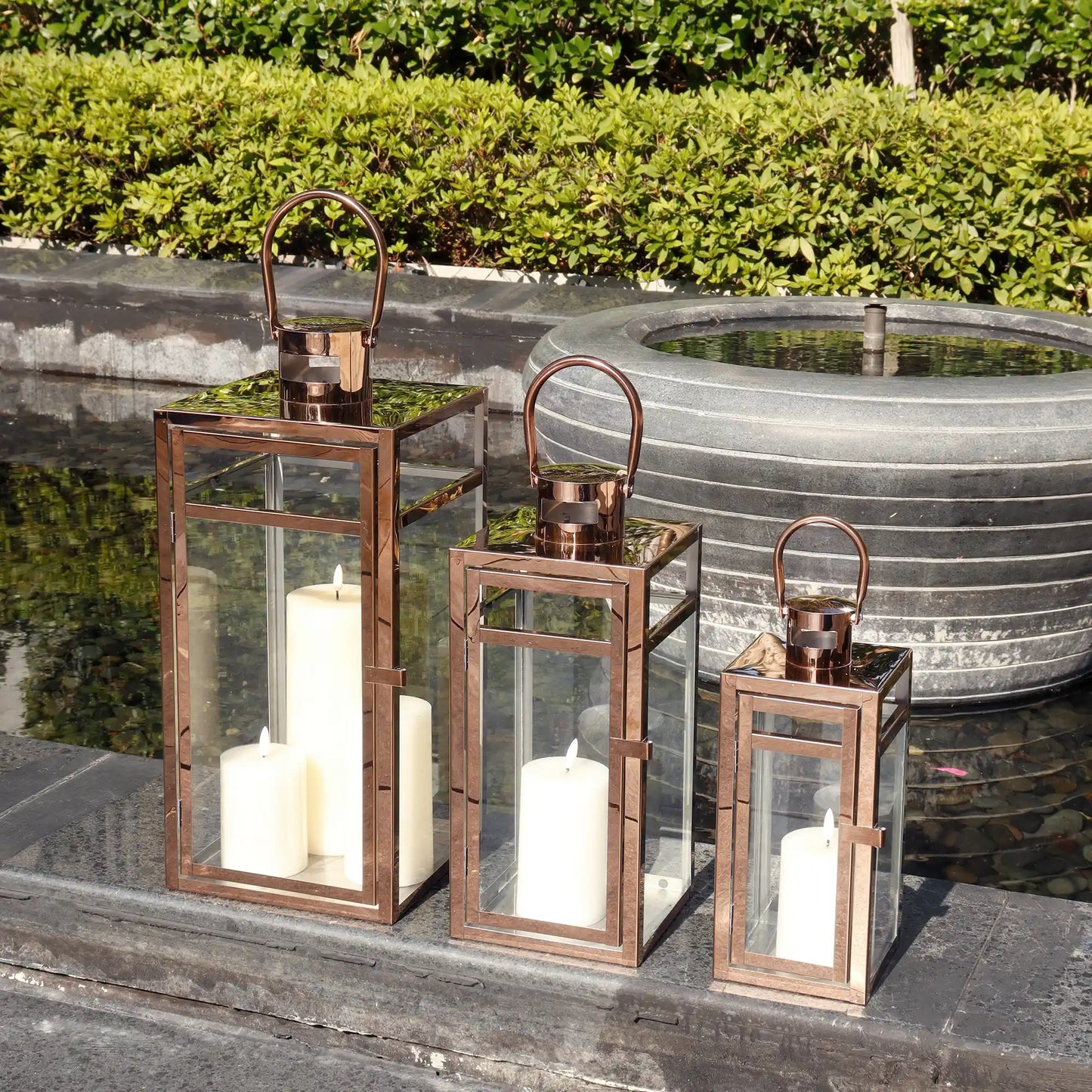 Set of 3 Stainless Steel Lantern  (12/15/19'') -Rose Gold