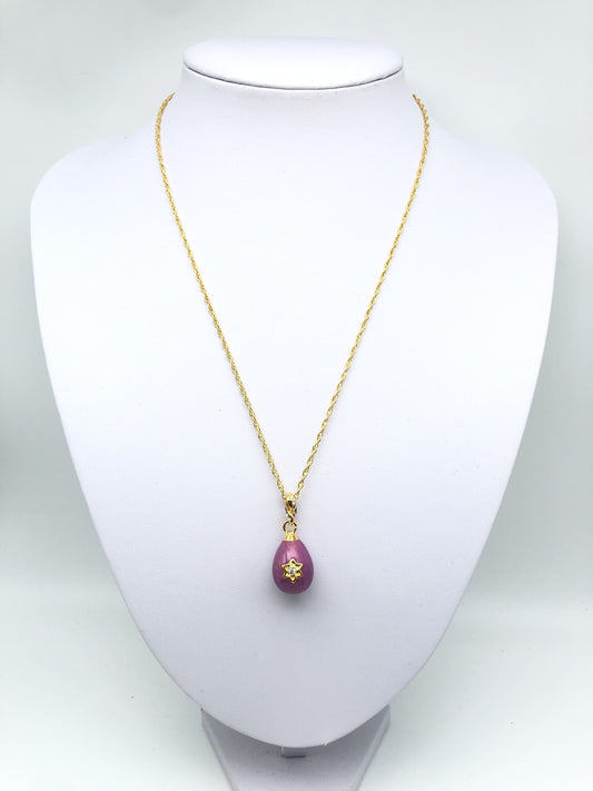 Purple Egg Star of David Pendant Gold Necklace