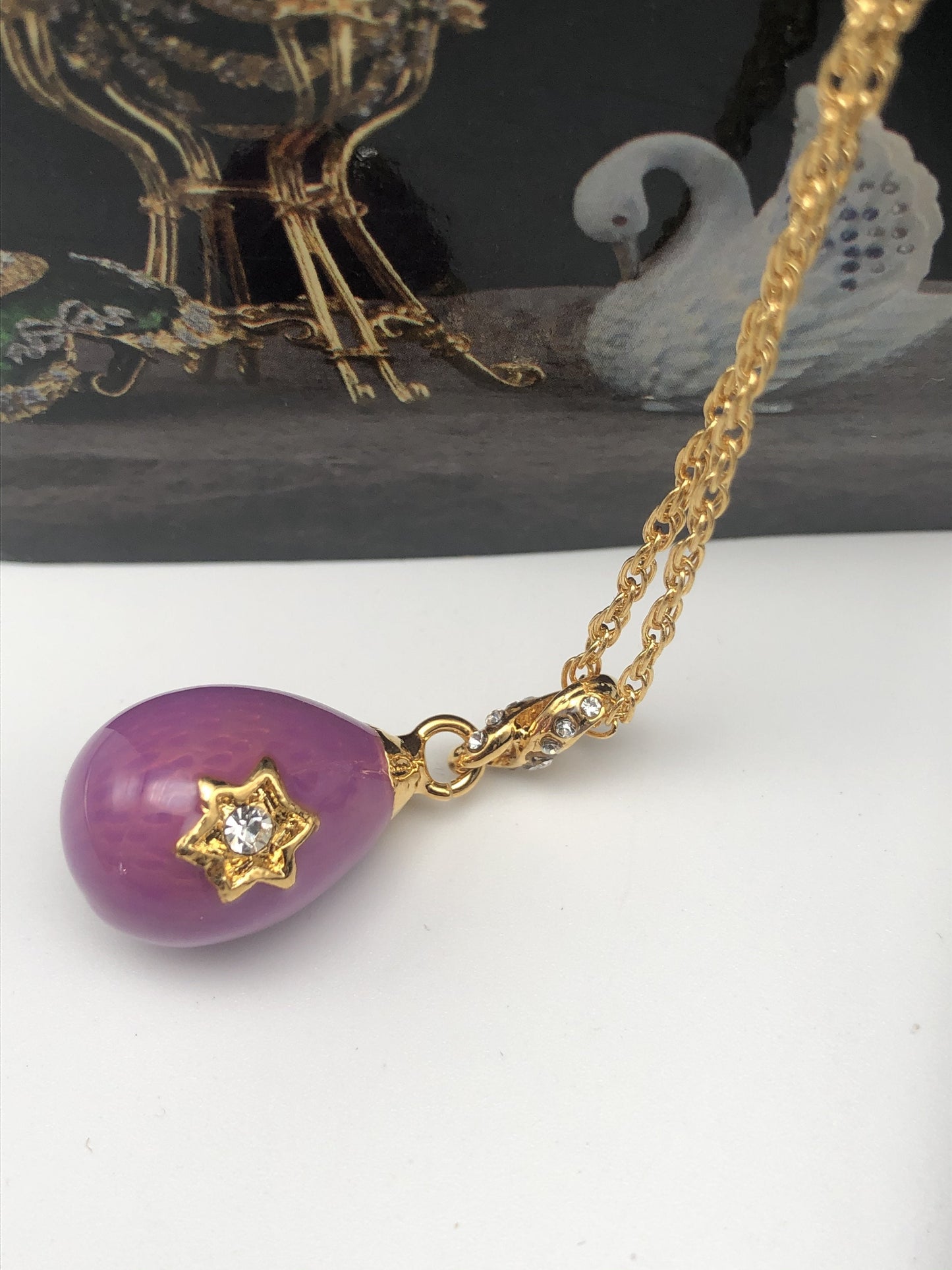 Purple Egg Star of David Pendant Gold Necklace