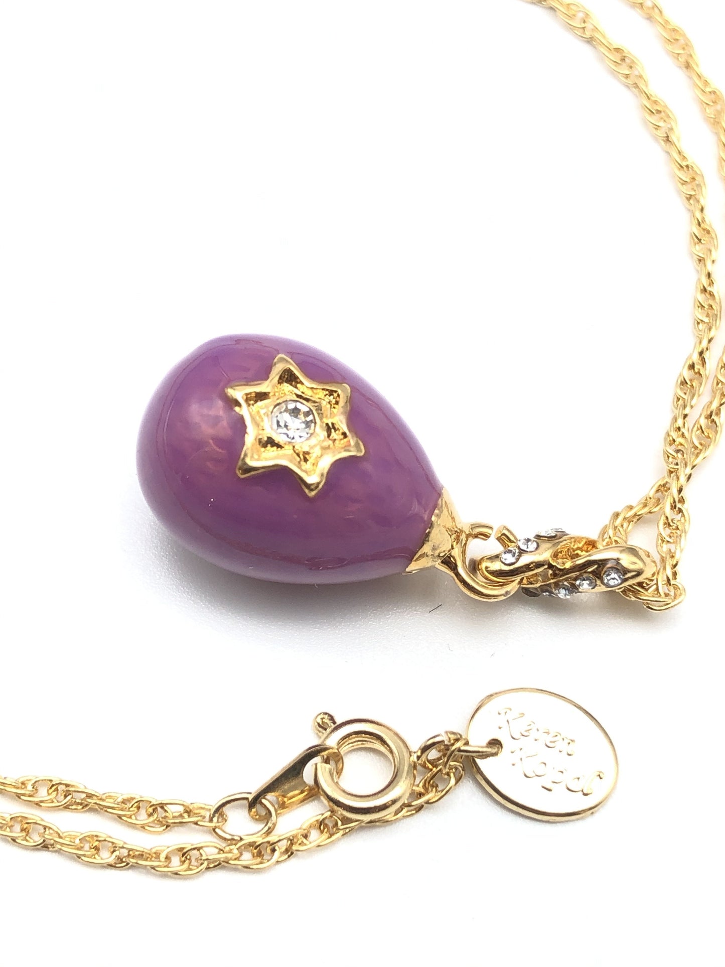 Purple Egg Star of David Pendant Gold Necklace