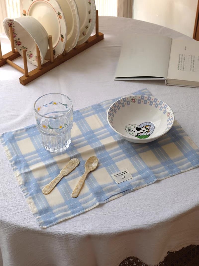 Retro Pastel Blue Checker Placemat for Dopamine Table Setting-1